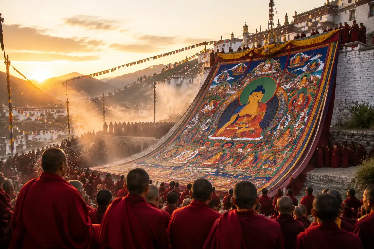 Lhasa during Shoton Festival thangka